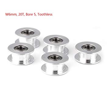 5pcs 2GT 6mm/10mm Wide Belt Timing Pulley 16T/20T 3mm/5mm Bore 3D Printer Accessary(W6mm, 20T, Bore 5, Toothless)