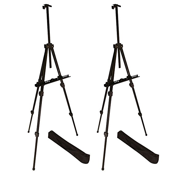 Berland Artist Easel, Black Aluminum Metal Display Easel Stand with Bag for Floor/Table-Top/Flip Charts, Portable Field Art Easels w/Adjustable Height 22-71” for Posters, Kids Painting (2-Pack)
