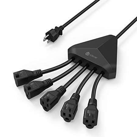 [20ft Power Extension Cord] iClever 20ft Power Strip Extension Cord Splitter Cable, 3 Prong, 16AWG 15A, Black