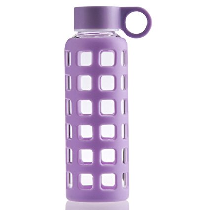 Reeho Borosilicate Sports Glass Water Bottle With Non Slip Silicone Sleeve [BPA Free]