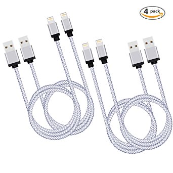 iPhone Lightning Charger Pack, 10FT High Speed, Top Notch Braided Lightning to USB Cable Charging Cord Compatible with iPhone X, iPhone 8, 8 Plus, 7,7 Plus (White-Gray, 4-Pack)