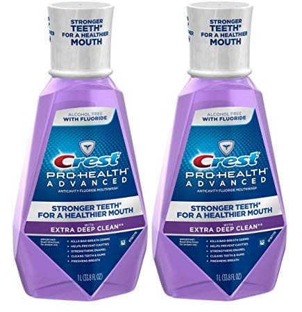 Crest Pro-Health Advanced Anticavity Fluoride Mouthwash/Rinse, Alcohol Free, 1 Liter (33.8 fl oz) - Pack of 2