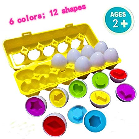 DUD Toddler Toys - Matching Eggs (12 Eggs) - Educational Color & Recognition Skills Study Toys, Learn Color & Shape Match Egg Set, 2 Years Up Kid Baby Toddler Boy Girl.