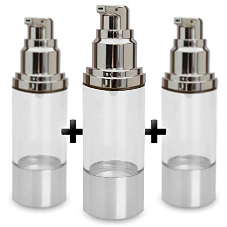 Kleem Organics 3 Pack Sterile Airless Pump Bottle: 1 oz Refillable Cosmetic Container – Best as Makeup Foundations and Serums - Lightweight Leak Proof & Shockproof Container. BPA Free