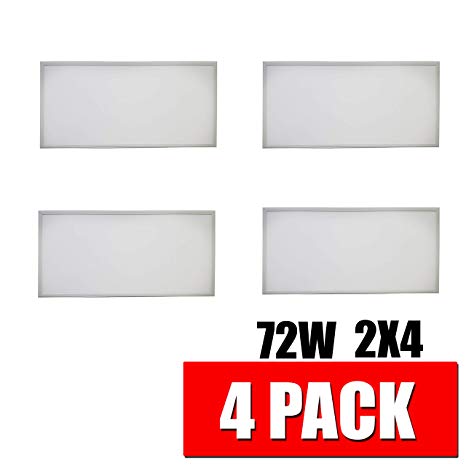 Dynamics 2x4 LED Troffer Panel Light, 7920 Lumens, 72 Watts, 0-10v Dimmable, Non Flicker, White Frame, 5000K. Ready for Residential and Commercial use. with 5 Year Warranty | 4 Pack
