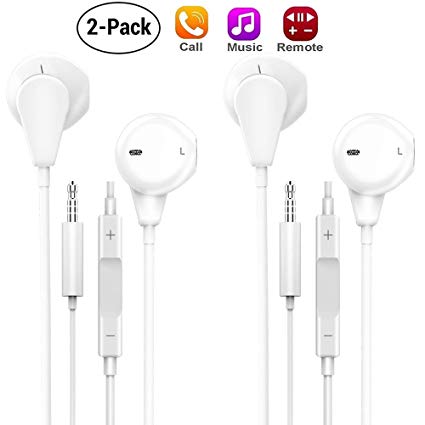 Palytte 3.5mm Earphones/Earbuds/Headphones Stereo Mic&Remote Control Compatible with iPhone 6s/6plus/6/5s/se/5c/iPad/iPod Galaxy More Android Smartphones(2Pack)