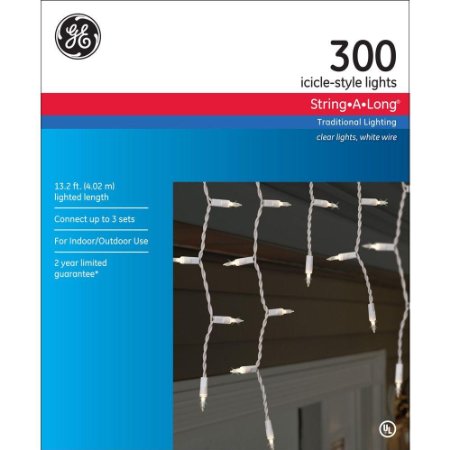 GE 300 Icicle-Style String-A-Long Clear Lights, Indoor or Outdoor