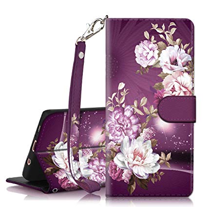 Galaxy S9 Case, Hocase PU Leather Full Body Protective Wallet Case Cover with Credit Card Holders, Wrist Strap, Magnetic Closure for Samsung Galaxy S9 (SM-G960) 2018 - Burgundy Flowers