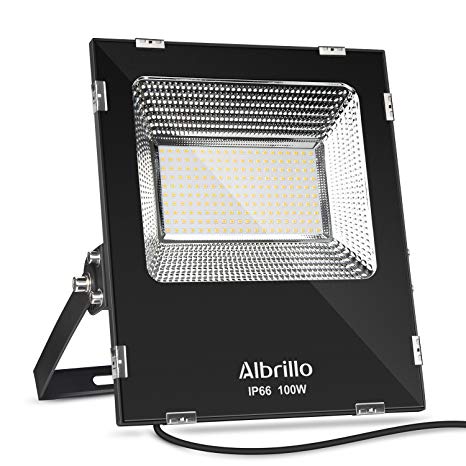 Albrillo 100 Watt LED Flood Lights Outdoor, 250W HPS Bulb Equivalent, 8000lm, Waterproof IP66, warm White 3000K, Security Lights