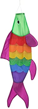 Zcutt Kites & Spinners 40-inch Rainbow Fish Windsock with Green Head (3.3 feet) -- Includes Hanging Clip.