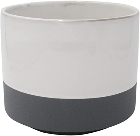 Amazon Brand – Rivet Mid-Century 2-Toned Stoneware Planter, 6.3"H, Gray and White