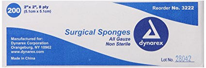 Dynarex Non-Sterile Gauze Sponge, 2x2 Inch, 200 Count