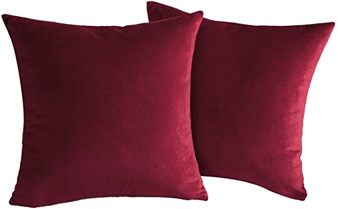JUEYINGBAILI Throw Pillow Covers Velvet Decorative 2 Packs Ultra-Soft Wine Red Burgundy 18 x 18 Inch Pillowcase for Couch,Chair,Sofa,Bedroom,Car