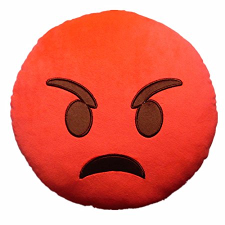 LI&HI 32cm Emoji Smiley Emoticon Yellow Round Cushion Pillow Stuffed Plush Soft Toy-Independent Vacuum Packing(Anger)