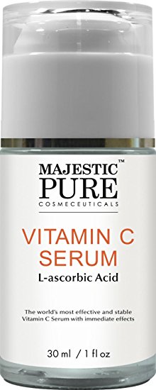 Majestic Pure Vitamin C Serum for Face and Neck with L-accorbic Acid, 1 fl oz - Sun Damage, Dark Circles Under Eyes, Wrinkles and Skin Brightening Serum