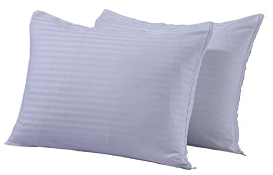 King Set of 2 Premium Zippered Pillow Protectors Covers 200 300 Thread Count White Cotton Sateen Hypoallergenic Pillow Cases Hotel Quality Set of 2 Encasements by Niagara Sleep Solution