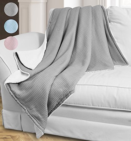 Catalonia Sherpa Throw Blanket,Reversible Cozy Knit Waffle Pattern Lambswool Microfiber Thermal TV Blanket for Couch Bed 50"x60" Gray