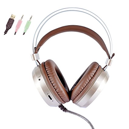ENMEY YM-G800 3.5mm Gaming Game Headset Headphone Earphone Headband with Mic Stereo Bass Super Bass Vibration Effect LED Light for PS4 PC Computer Laptop Mobile Phones (Brown)