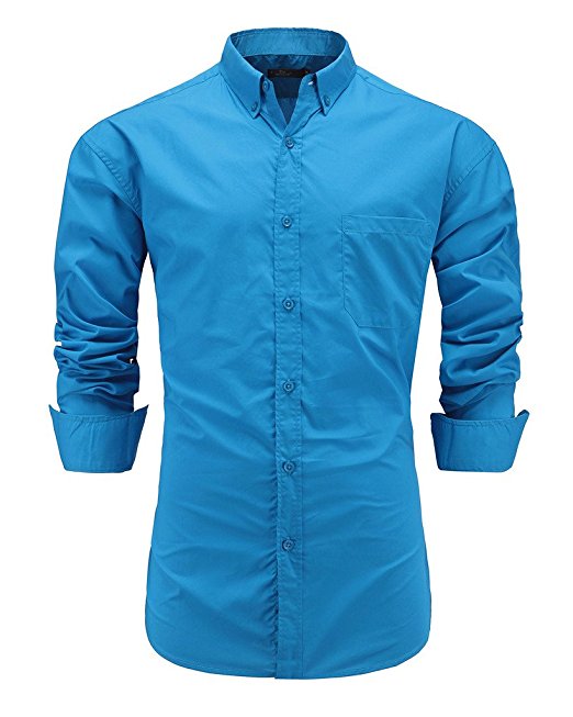 Emiqude Men's 100% Cotton Slim Fit Long Sleeve Solid Button Down Dress Shirt