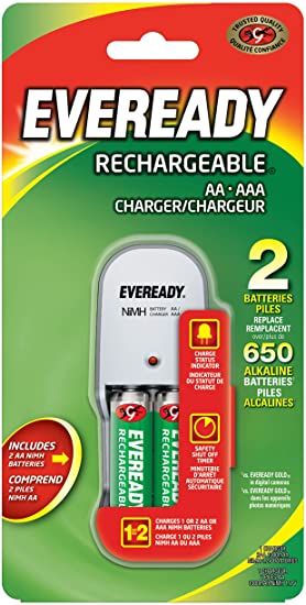 Eveready EV2PCWB-2 Charger with 2 AA Ni-MH 2000 mAh Rechargeable Batteries