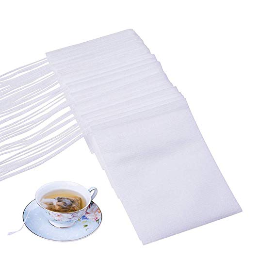 200 Pcs Disposable Tea Filter Bags Empty Non Woven Cotton Drawstring Tea Bags for Loose Leaf Teal