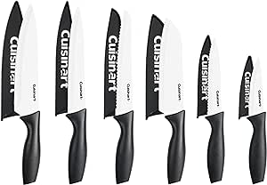 Cusinart Knife Set, 12pc Cermaic Knife Set with 6 Blades & 6 Blade Guards, Lightweight, Stainless Steel, Durable & Dishwasher Safe (Black/White)