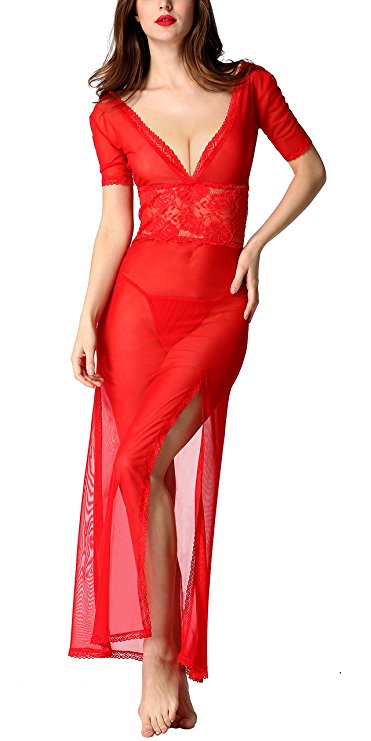 Avidlove Women's Babydoll Sleepwear Sexy Lingerie Lace Splicing Chemises with G-String