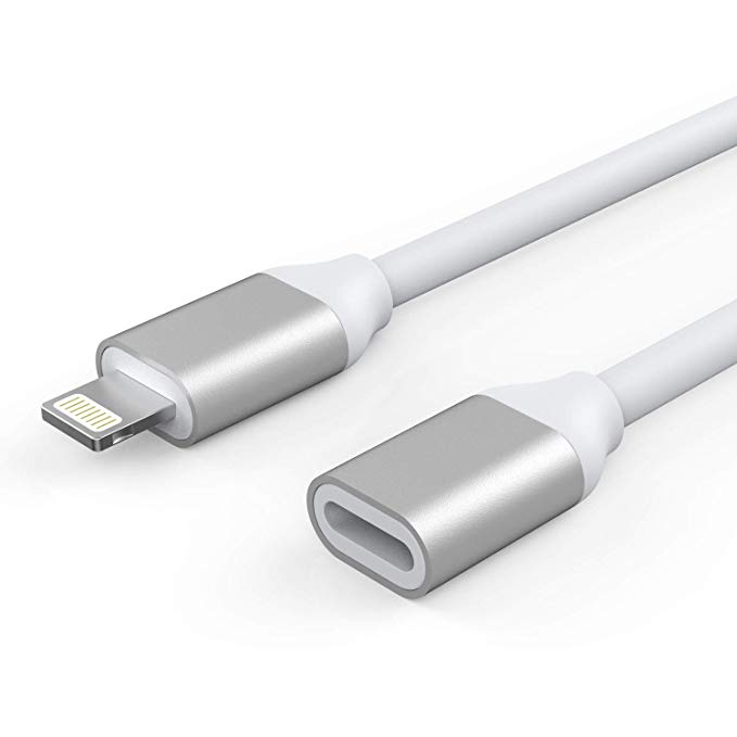 EMATETEK Extender Cable Connector Female to Male Pass Audio Video Music Data and Power Charge. 1PCS 3Ft Female to Male Extension Cable Made of White TPE and Sliver Aluminum.