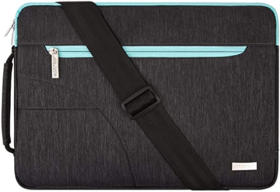 MOSISO Laptop Shoulder Bag Compatible with MacBook Pro/Air 13 inch, 13-13.3 inch Notebook Computer, Polyester Briefcase Sleeve with Front Arc Pocket, Blue