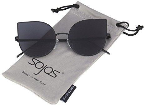 SojoS Cat Eye Mirrored Flat Lenses Ultra Thin Light Metal Frame Women Sunglasses SJ1022