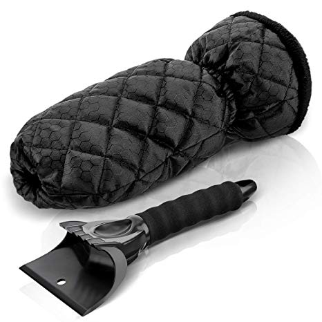 MATCC Ice Scraper Mitts Car Snow Scraper Windscreen Scraper with Separable Glove Waterproof Snow Remover Lined of Thick Fleece Window Scraper Black