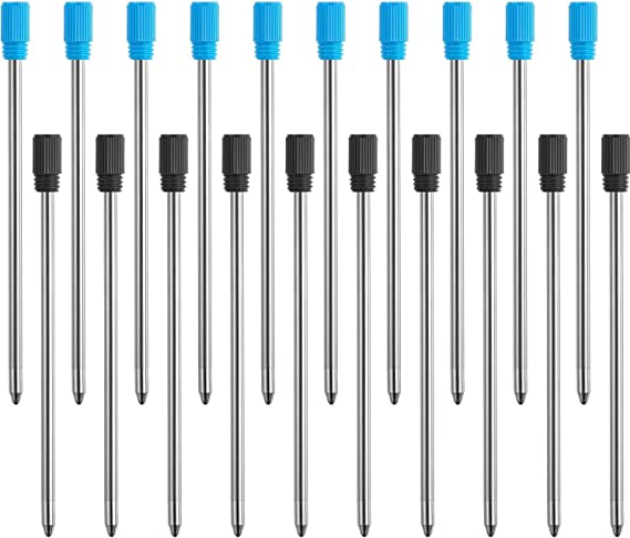 Danlit 2.75 Inch Ballpoint Pen Refills for Diamond Crystal Stylus Pens and Ballpoint Pens with Black Velvet Bag, 20 Pieces (Black and Blue Refill)(Black and Blue Refill)
