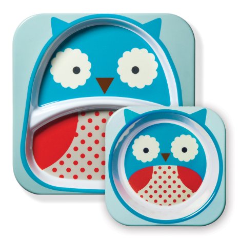 Skip Hop Zoo Melamine Plate and Bowl Set, Owl