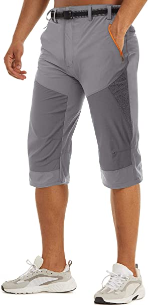 TACVASEN Men's Cargo 3/4 Long Shorts Quick Dry Below Knee Capri Slim FIit Pants Zipper Pockets