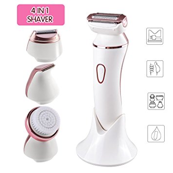Woman Bikini Trimmer with Electric Facial Cleaning Brush,4 in 1 Cordless Electric Shaver for Ladies,Wet Dry Rechargeable Waterproof Hair removal kit for Body Leg Arm Bikini Area