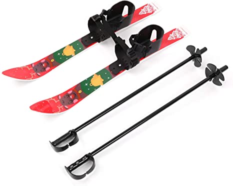 Odoland Kid's Beginner Snow Skis and Poles, Low-Resistant Ski Boards for Age 4 and Under, Snowflake