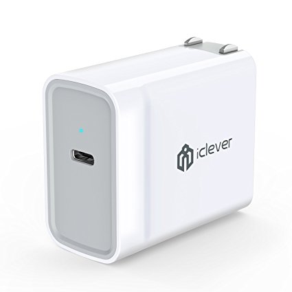 iClever USB Type-C with Power Delivery 30W USB Wall Charger Adapter for iPhone X/ 8/ 8 Plus, Apple 12'' Macbook, Nintendo Switch, HuaWei Mate 10, Samsung Galaxy Note 8/ S8/ S8 , Pixel C and more