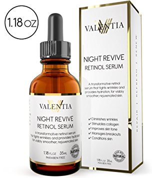 Valentia Night Revive Retinol Serum - Natural and Organic Ingredients - Retinol with Vitamin's C   E - 1.18 Oz