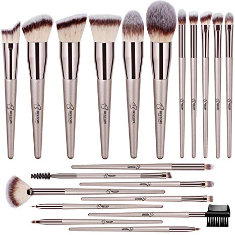 BESTOPE 20 Pcs Makeup Brushes Set With Conical Handle, Professional Champagne Gold Premium Synthetic Kabuki Foundation Blending Face Powder Blush Eyeshadow Makeup Brush Kit