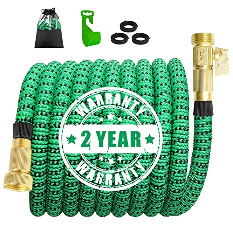 Garden Hose,Lightweight Expandable Garden Water Hose with 3/4 inch Solid Brass Fittings,Expanding Garden Hoses 9 Function Spray Nozzle,Durable Outdoor Gardening Flexible Hose (25 Feet, Green & Black)