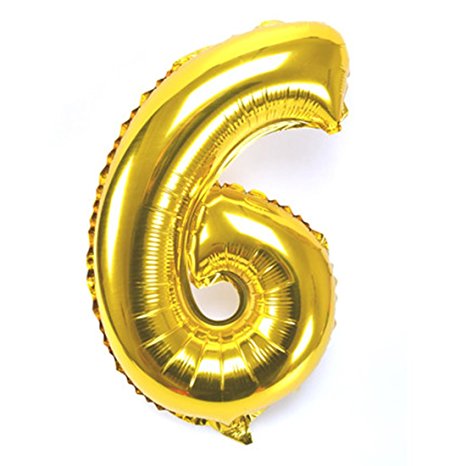 B-G 45" Number 0-9 Thickening Gold Foil Digital Air-filled /Hydrogen / Helium Foil Mylar Balloons for Birthday Party Wedding Anniversary (Number 6) BA06