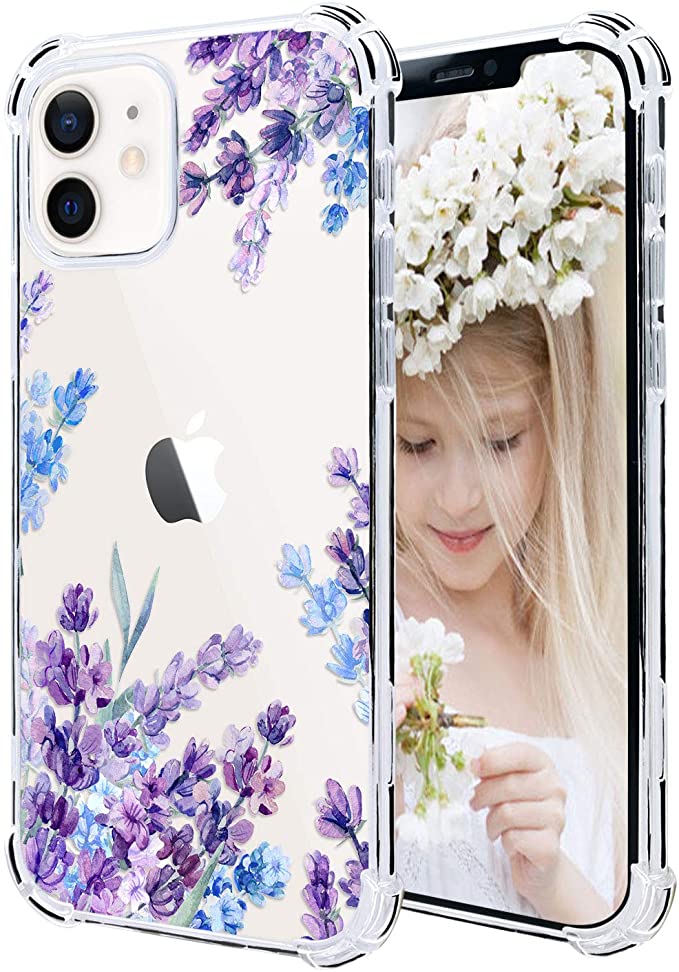Hepix Compatible with iPhone 12 Mini Lavender Purple Floral Flowers Clear Case 2020, Flexible Soft TPU Ultra-Thin Cover Bumper Protective Anti-Scratch Camera Protection for iPhone 12 Mini 5.4 inch