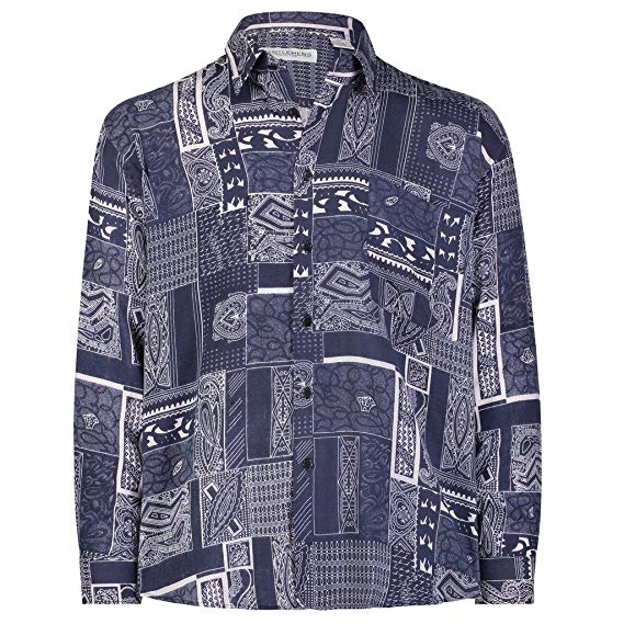 Gentlemens Collection Light-Weight Batik Modern Design Long-Sleeve- Tropical Hawaiian Printed Shirt