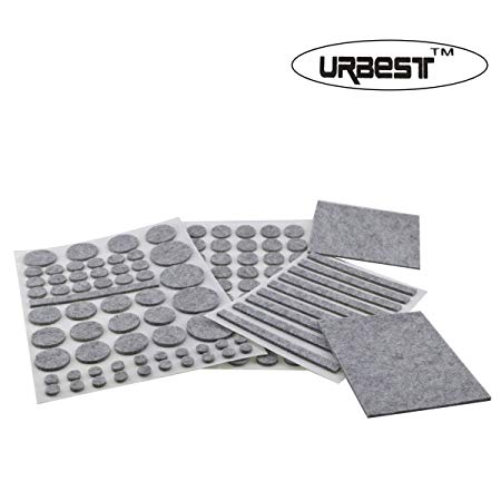 URBEST Gray 132 Pcs 4mm Thick Assorted Sizes Heavy Duty Furniture Protector Felts Pads with Durable Self-Stick Adhesive for Chairs,Desks(Gray)