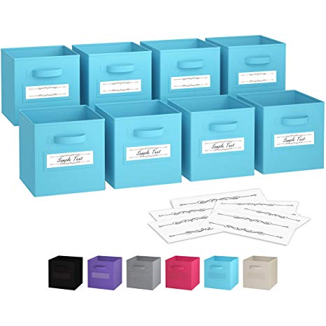 Royexe - Storage Cubes - (Set of 8) Storage Baskets | Features Dual Handles & 10 Label Window Cards | Cube Storage Bins | Foldable Fabric Closet Shelf Organizer | Drawer Organizers and Storage (Blue)