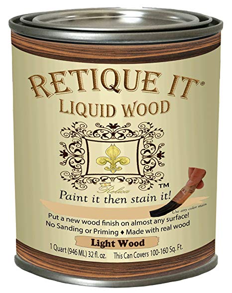 Retique It Liquid Wood - Light Wood Quart - Paint it Then Stain it - Stainable Wood Fiber Paint - Put a Fresh Coat of Wood on it (32oz Light Wood)