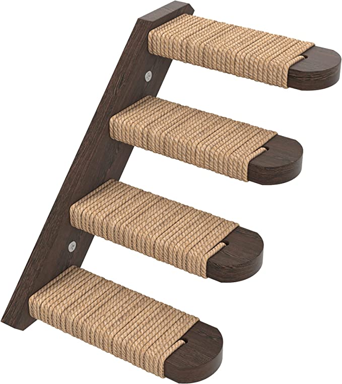Skywin Cat Steps - Solid Rubber Wood Cat Stairs Great for Scratching and Climbing - Easy to Install Wall Mounted Cat Shelves for Playful Cats (Brown, Left to Right)
