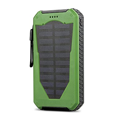 Outdoor Waterproof &dustproof &shockproof Solar Charger,Dual USB Portable External Solar Power Bank Charger 15000mAh for iPhone 6 6s Plus 5s 5se Samsung Galaxy S7 S6 S5 HTC ... ... (Green)