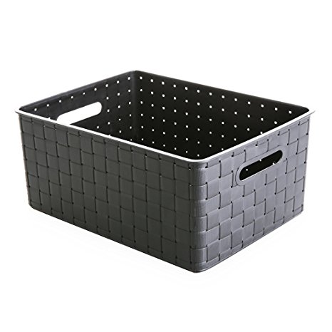 BINO Woven Plastic Storage Basket, Medium (Grey)