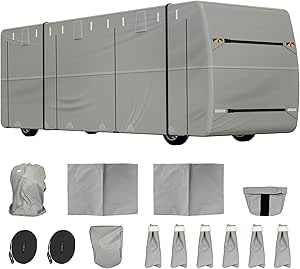 Weize Class A RV Cover -Windproof Upgrade TOP 500D Oxford Camper Cover Breathable Tear-Resistance Waterproof Anti-UV, 2 Secure Straps,for 33-37ft Motorhome